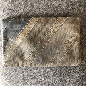 NWT. Vintage Ronay leather and snakeskin clutch beige one size
